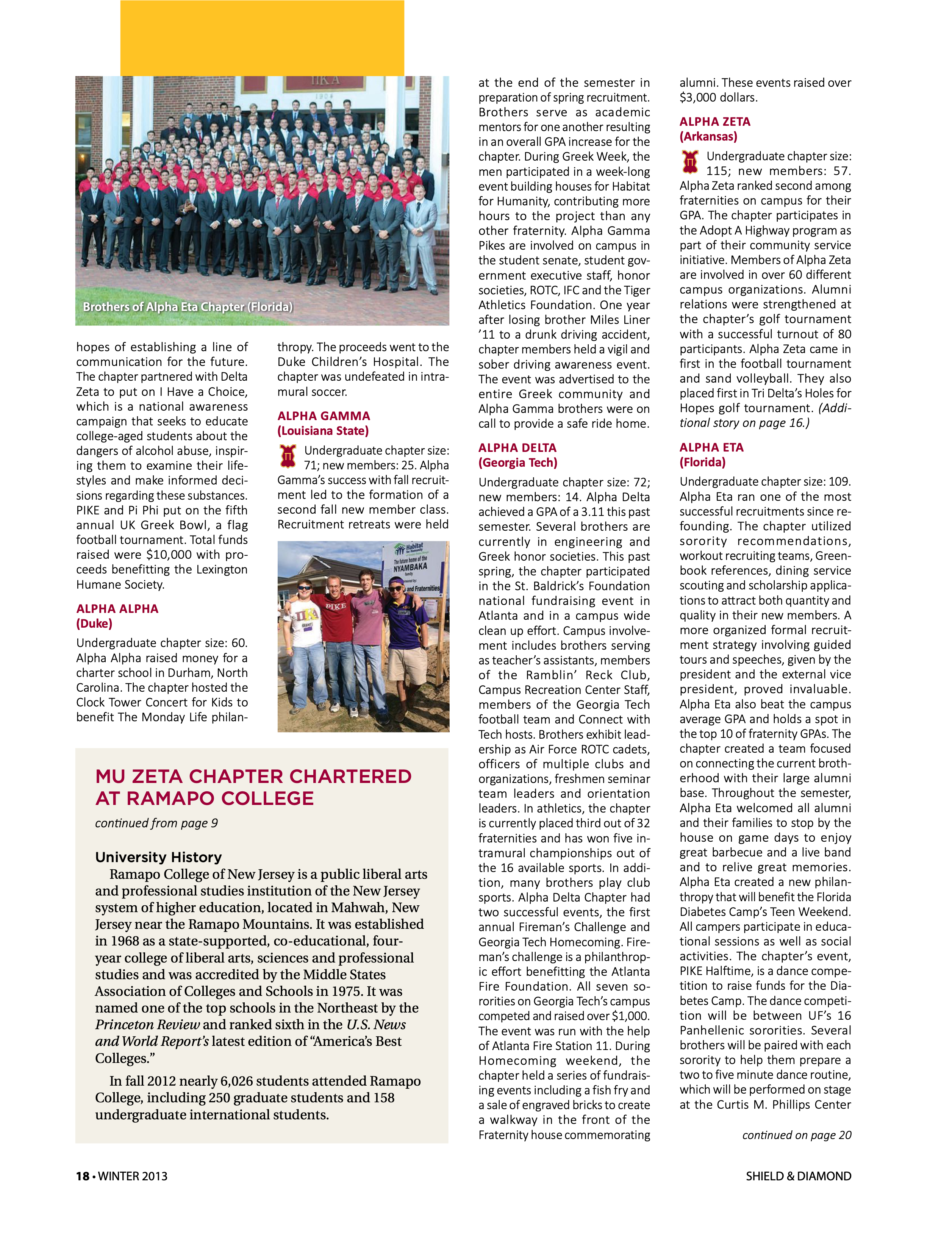 Expansion: Mu Zeta Chapter Chartered at Ramapo College, Continued, Winter 2013